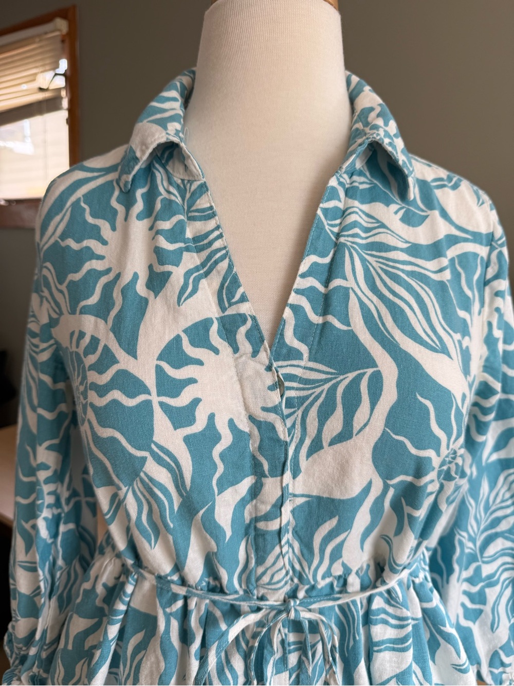 Nicole Miller New York Linen Blend Floral Maxi Shirt Dress Blue XS - Picture 4 of 15
